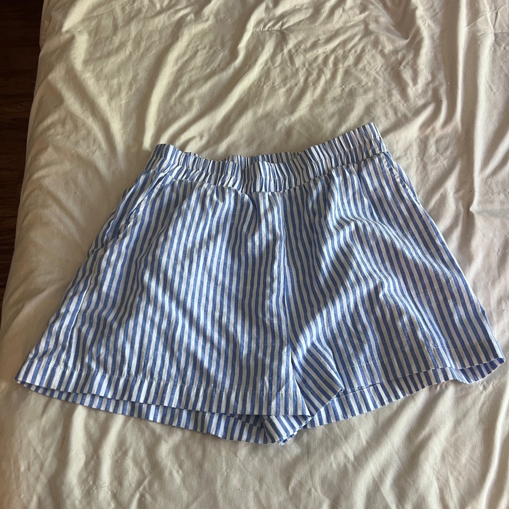 Aakaa Blue and White Striped High Waist Boxer Shorts